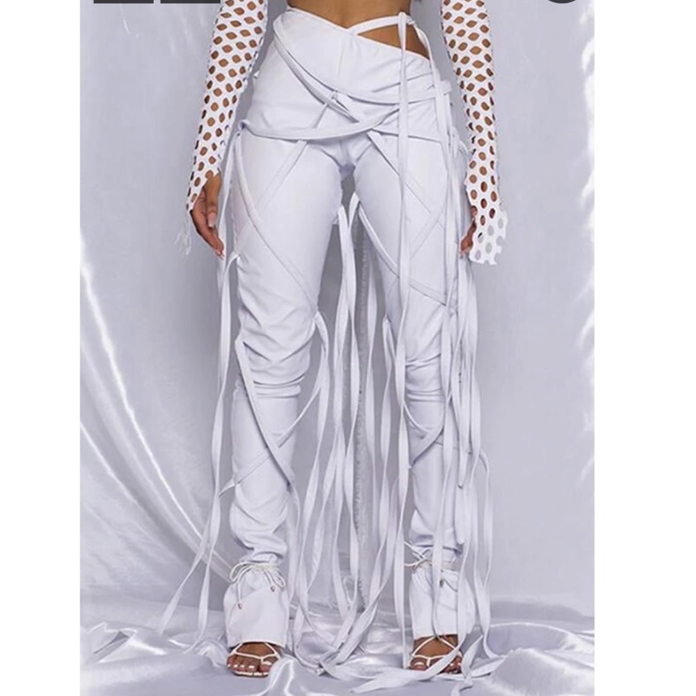 White VEGAN LEATHER TROUSER — TLZLFEMME  size small